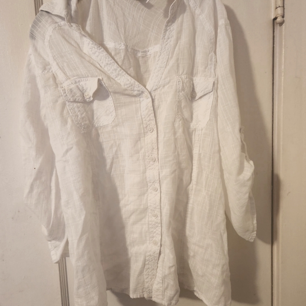 ** Sheer white Xl Love Potion Button down blouse